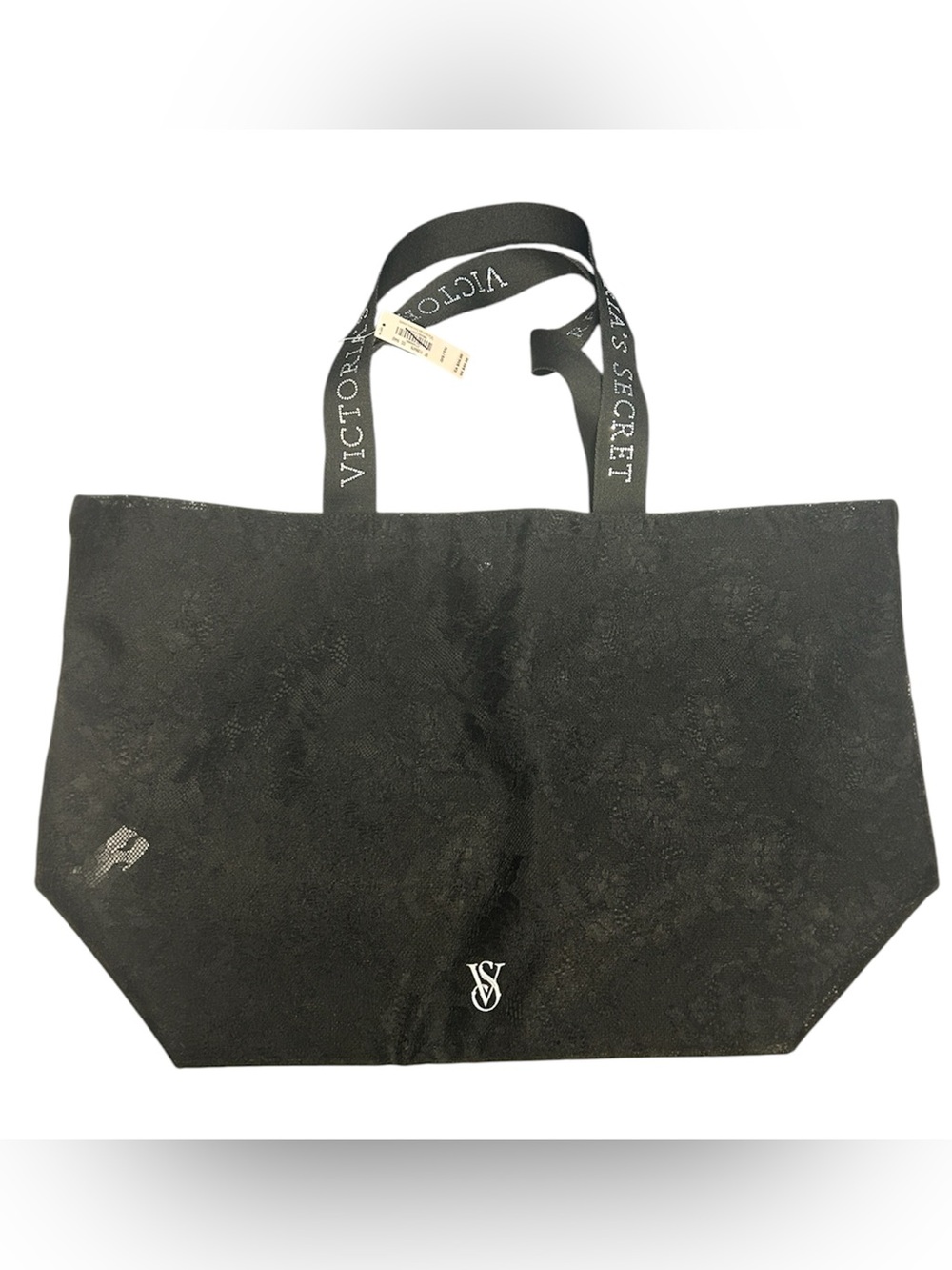 Victoria’s Secret Black Lace Rhinestone Logo Oversized Tote Bag NWT